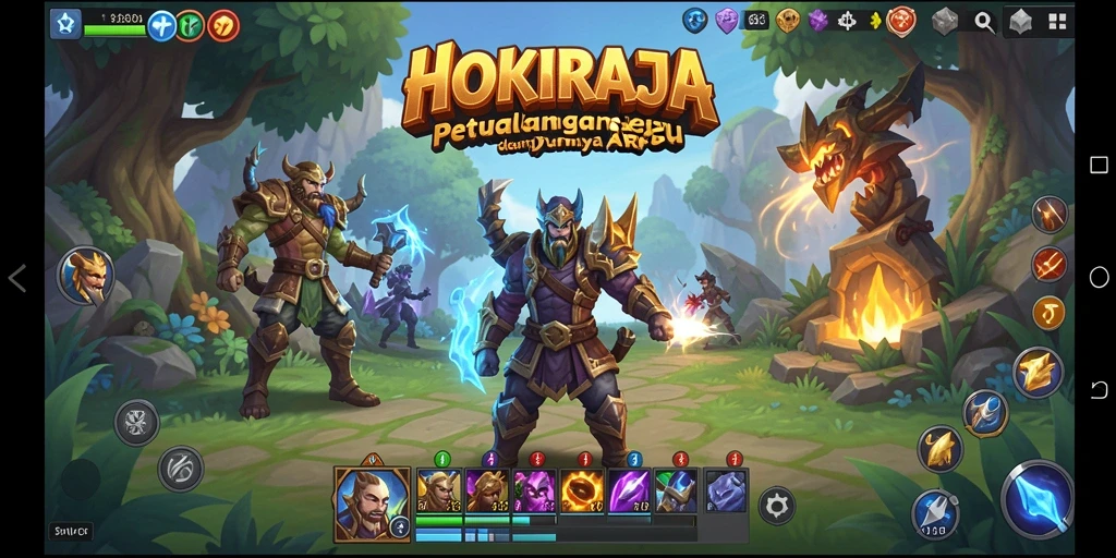 Screenshot gameplay HOKIRAJA menunjukkan aksi pertempuran yang mendalam.