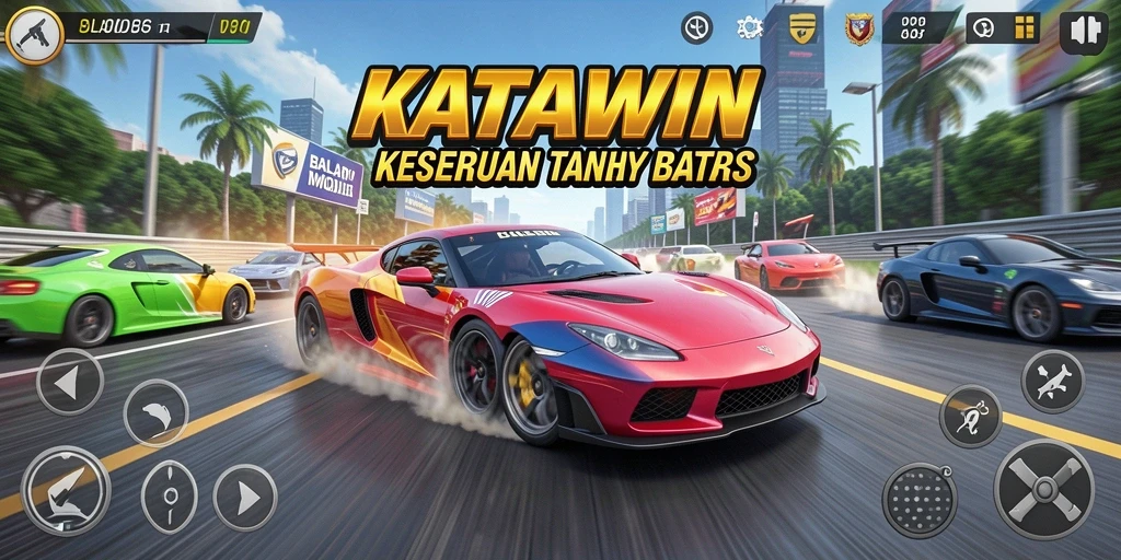Gameplay KATAWIN yang mendebarkan saat balapan di trek menantang.
