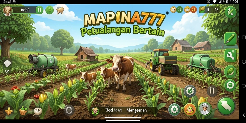 Screenshot gameplay <strong>MAPNA777</strong> yang menampilkan pertanian yang indah.