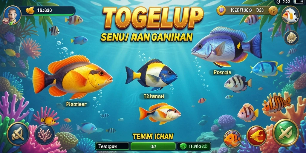 Gameplay seru TOGELUP dengan berbagai ikan menarik.